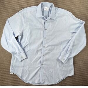 Calvin Klein Mens Slim Fit Performance Herringbone Dress Shirt Blue 17.5